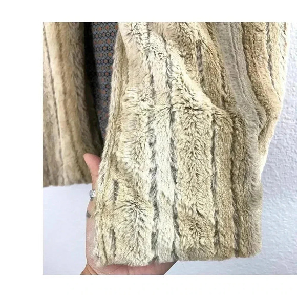 Faux Fur Beige MEDIUM Lining Pattern Open Vest Women's Mystree - Picture 12 of 13